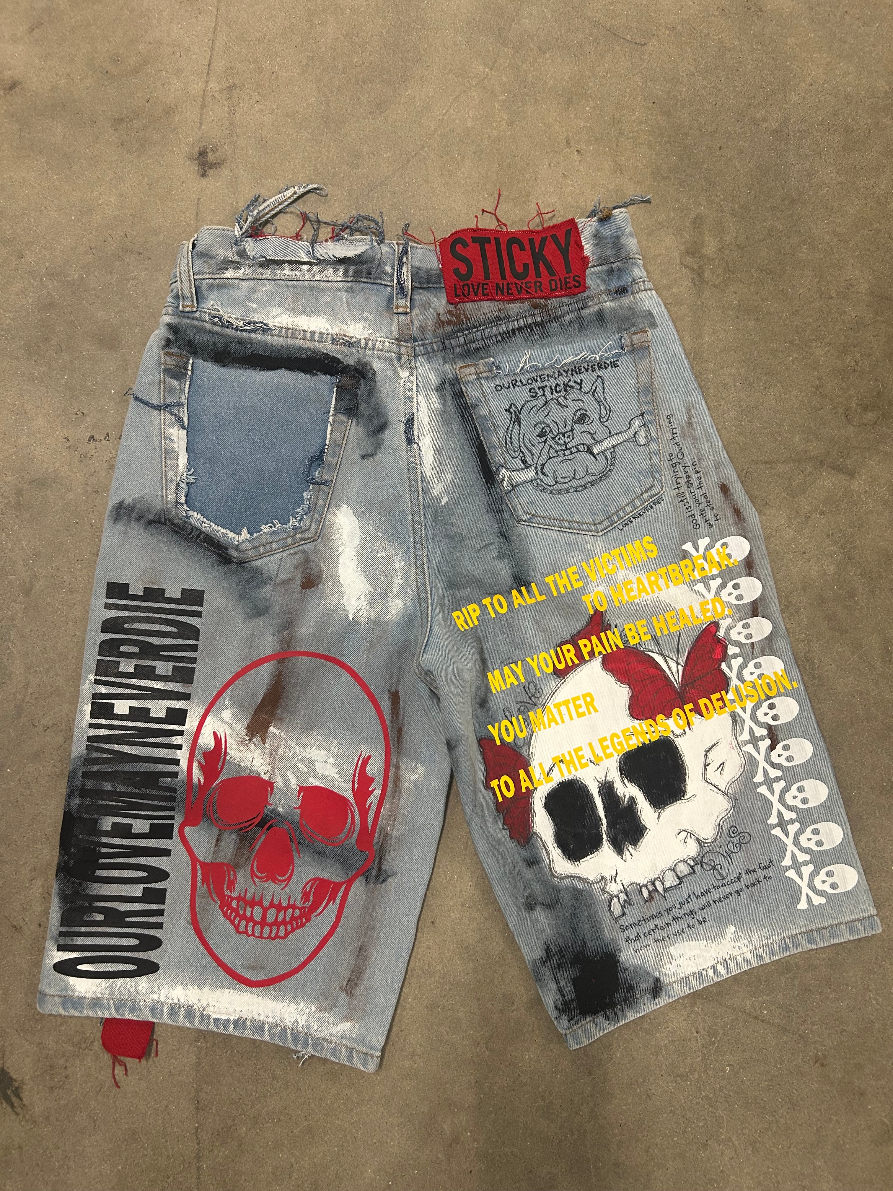 Sticky “Healing Process” Denim Shorts