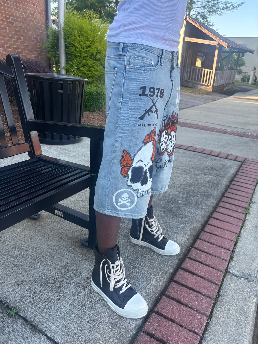 Sticky “Kill Or Be Killed” Denim Shorts