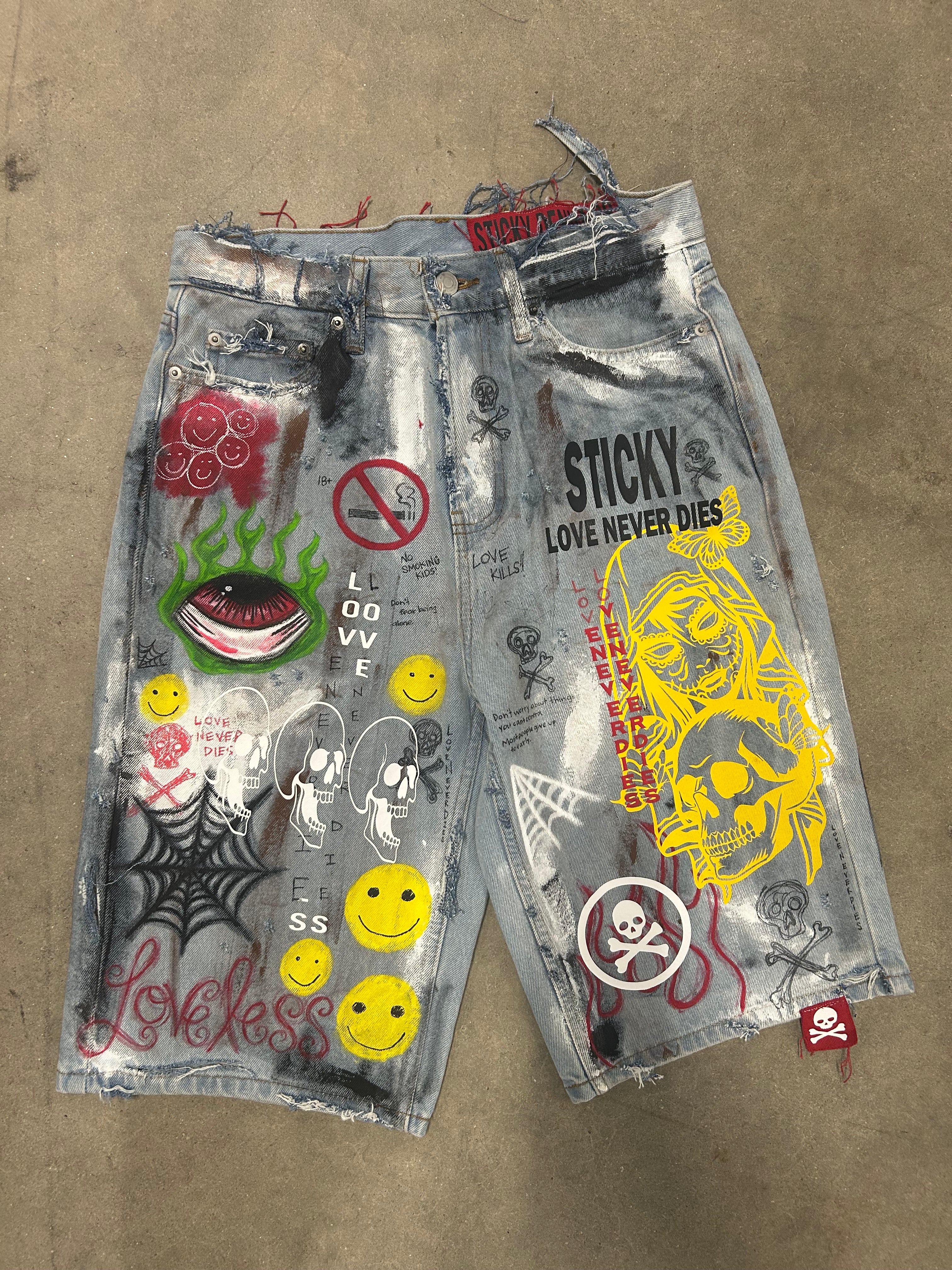 Sticky “Healing Process” Denim Shorts