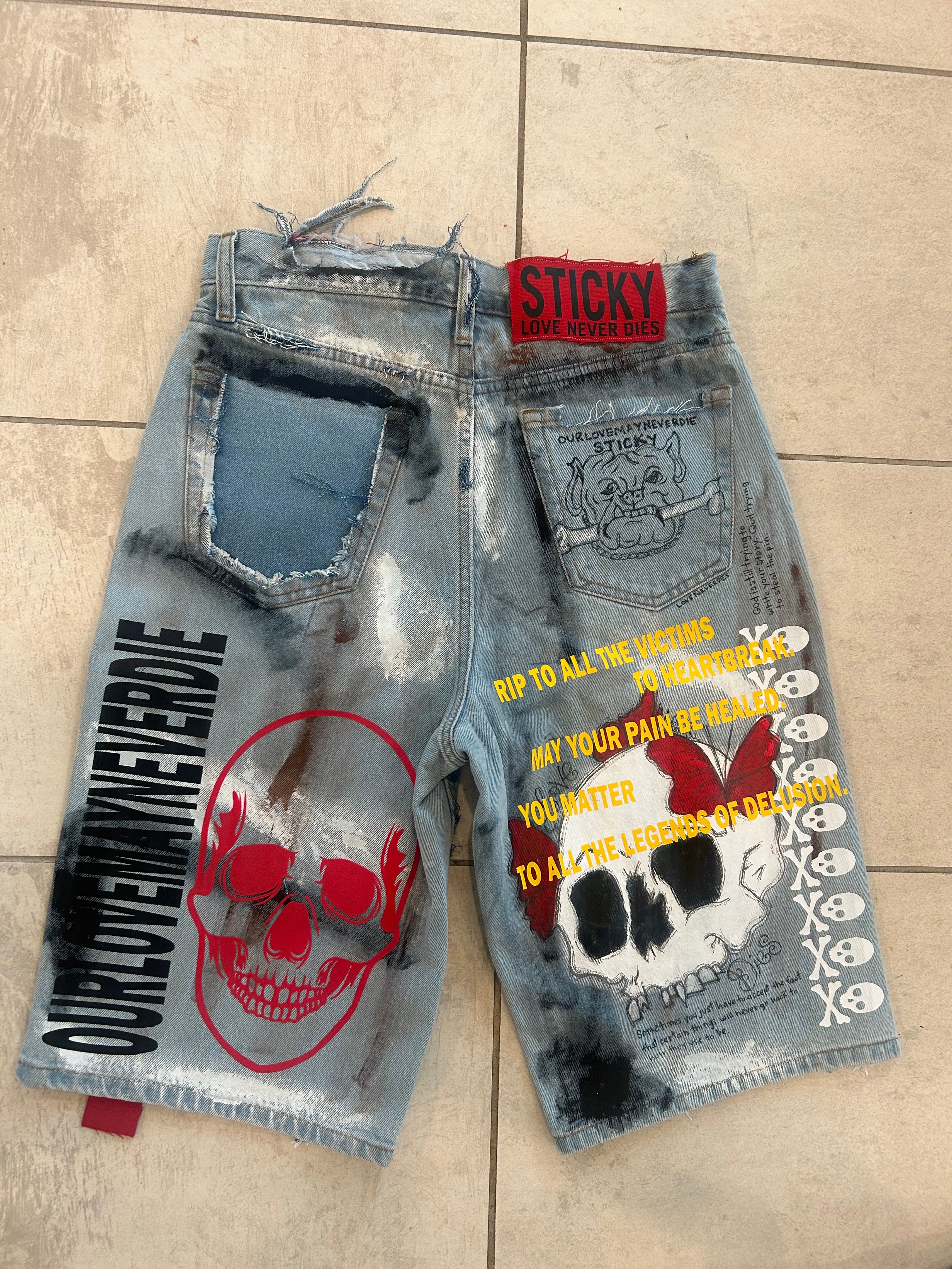 Sticky “Healing Process” Denim Shorts