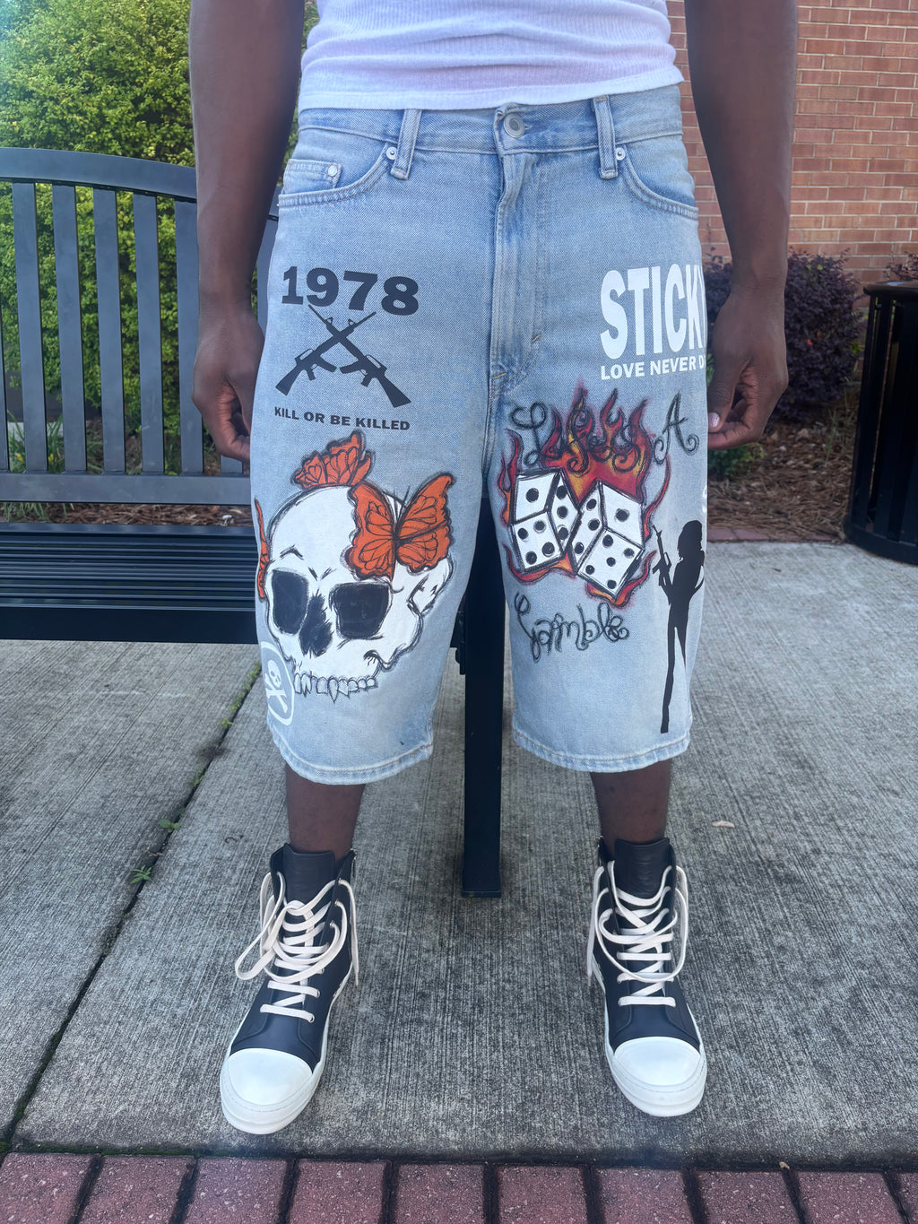Sticky “Kill Or Be Killed” Denim Shorts