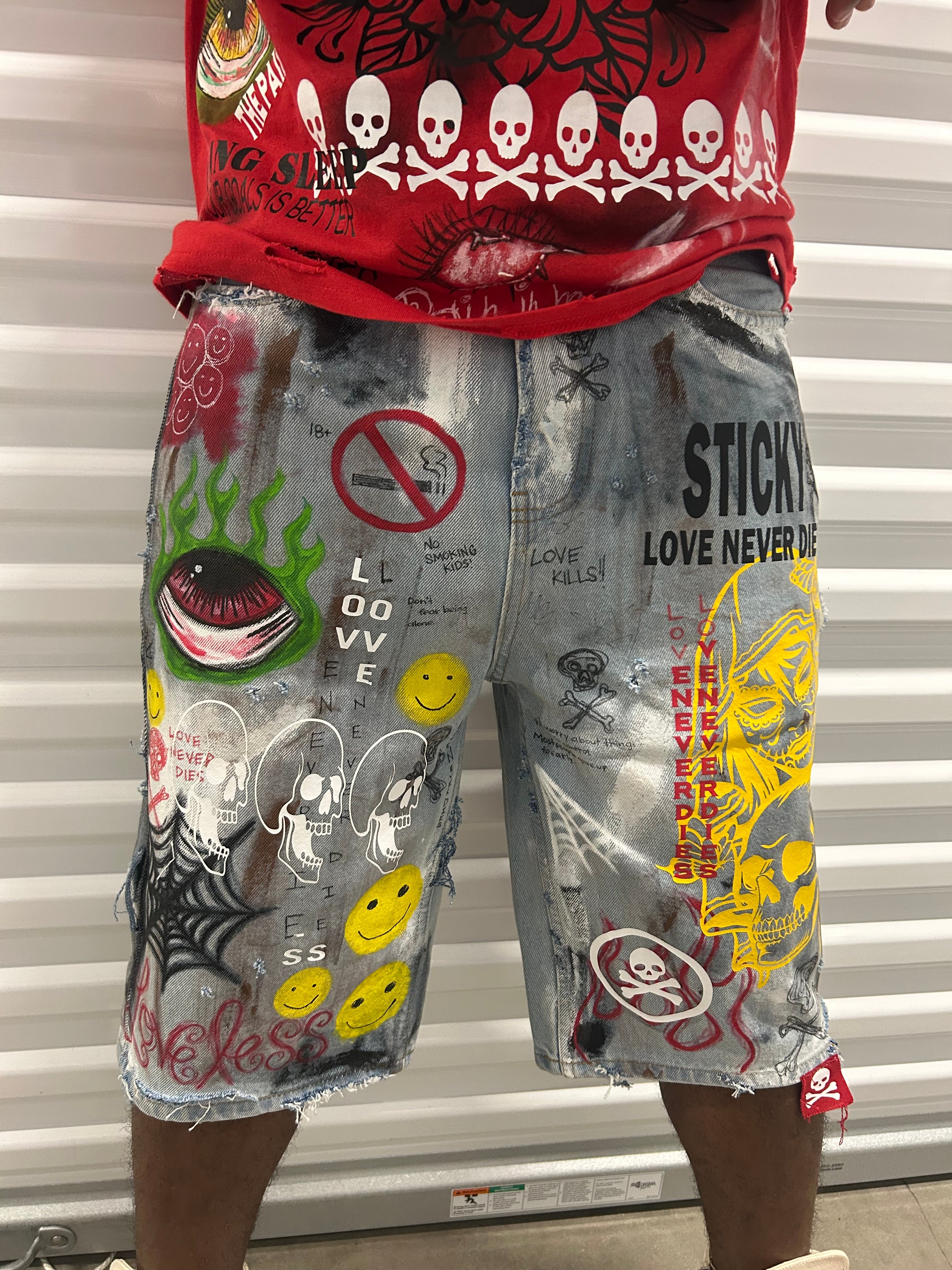 Sticky “Healing Process” Denim Shorts
