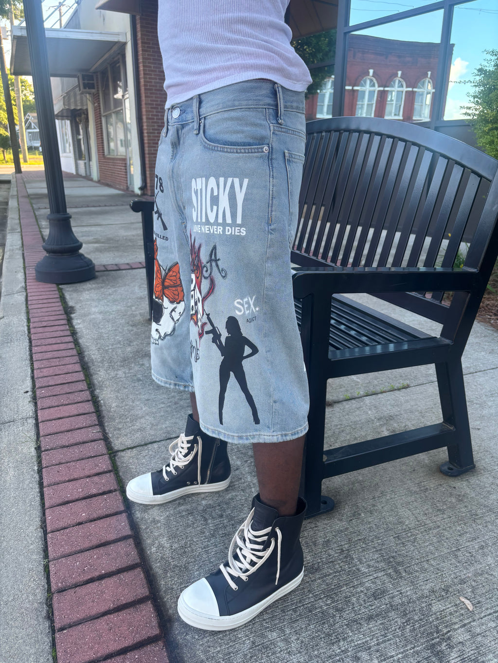 Sticky “Kill Or Be Killed” Denim Shorts