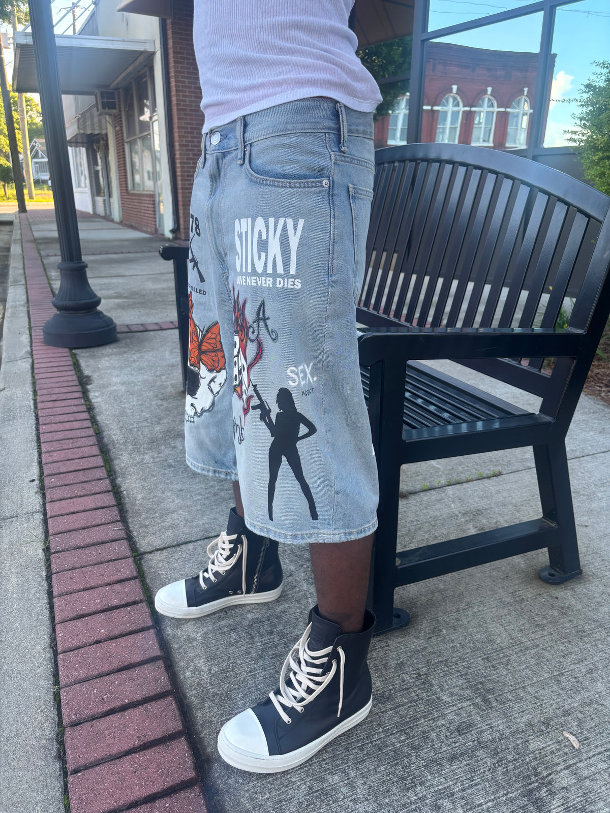 Sticky “Kill Or Be Killed” Denim Shorts